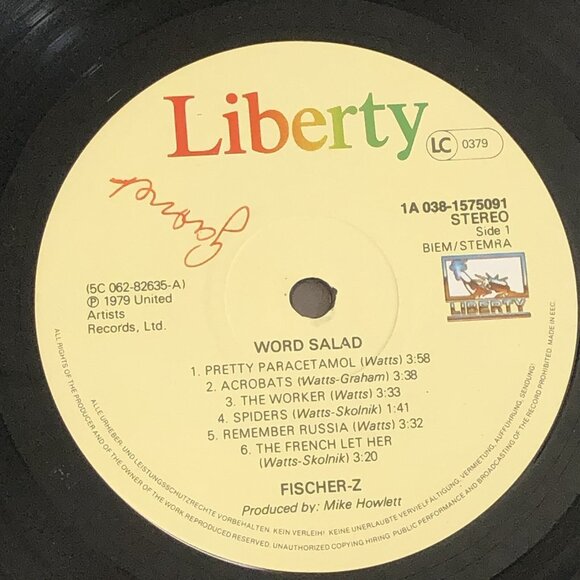 Fischer-Z Word Salad Holland Import Album LP Liberty 1979 - Picture 12 of 12